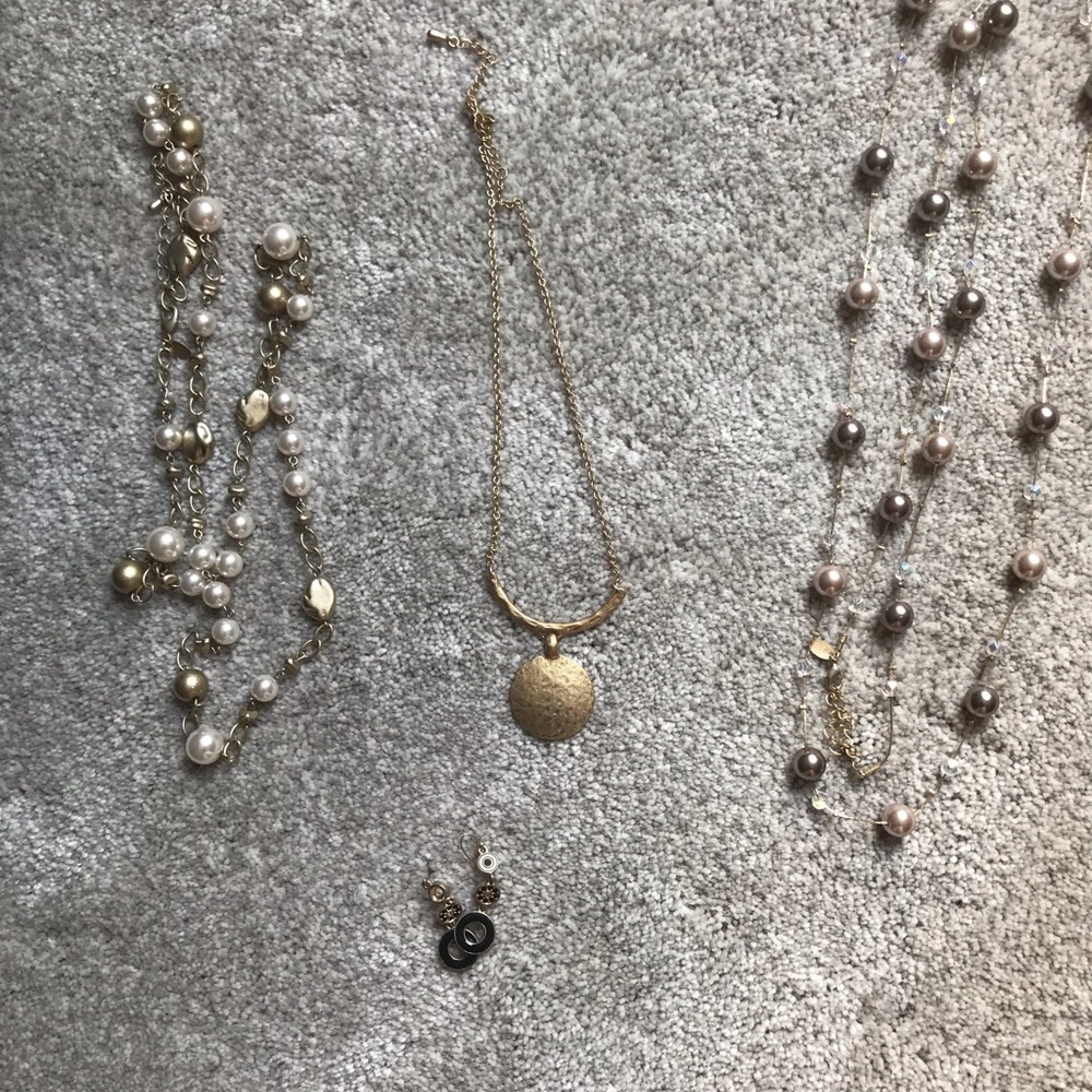 3 necklaces and one pair of Lia Sophia earrings